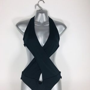 ASOS Swimsuit Halter Cross Wrap Plunge g Black